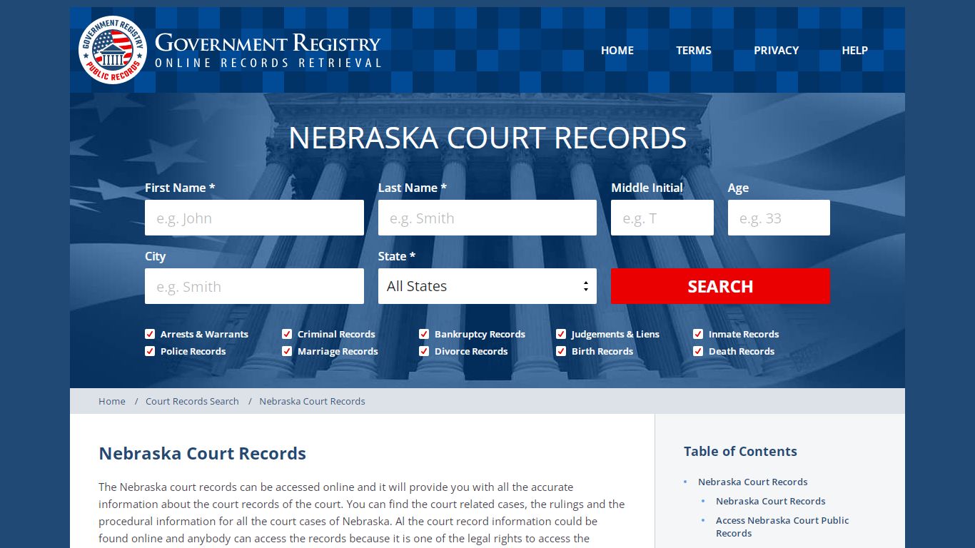 Search for Nebraska Court Records - GovernmentRegistry.Org